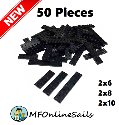 #ad **NEW** 50x Genuine LEGO Black LONG PLATES Bulk Lot 2x6 2x8 2x10 Mix