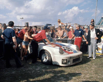 #ad 1975 24 Hours Of Daytona Victory Lane Brumos Porsche Motor Racing Old Photo