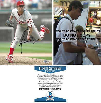 #ad Jamie Moyer signed Philadelphia Phillies baseball 8x10 photo proof Beckett COA