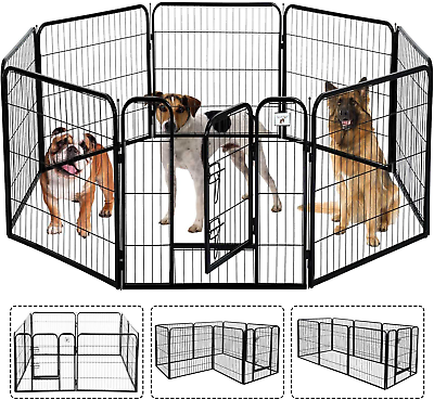 #ad Dog Fence 8 Panels 40quot; H Foldable Dog Playpen Exercise Heavy Duty Metal Dog Ca $256.89