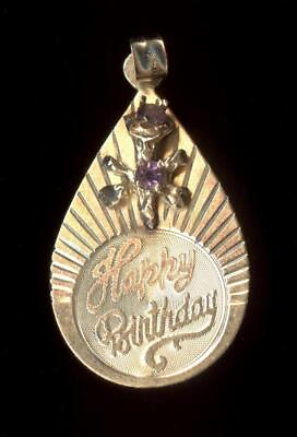 #ad 14K 1.57 Gram Solid Yellow Gold quot;Happy Birthdayquot; Purple Crystal CZ Pendant WE