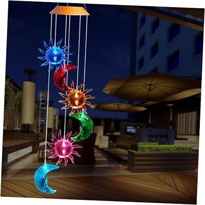 #ad Solar Powered Wind Spinner Light 3 Suns and 3 Moons with 7 Sun and Moon