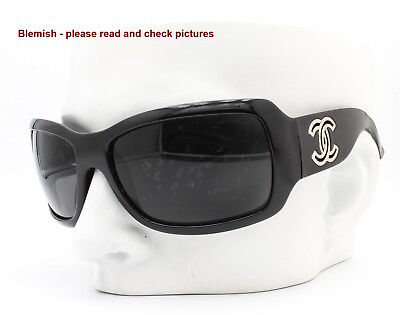 #ad Chanel 6018 501 87 Wrap Sunglasses Black Silver CC Logo Lens are Bubbled