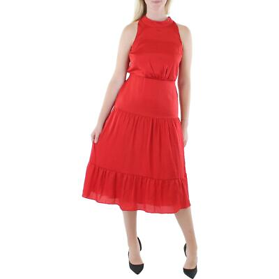 #ad Sam Edelman Womens Red Satin Below Knee Semi Formal Halter Dress 10 BHFO 3861