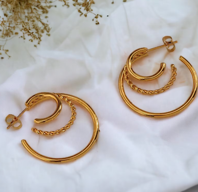 #ad Triple Hoop Earrings Gold Hoop Earrings Gold Hoops Medium Size Minimalist Hoo