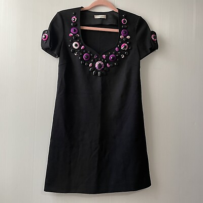 #ad EMILIO PUCCI Black 100% Wool Embellished Dress Size 4 US
