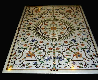 #ad Dining Table Top Lapis Lazuli Stone Inlay Work Rectangle Shape Marble Lawn Table