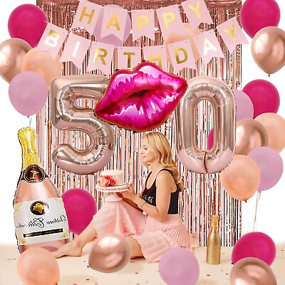 #ad 50Th Birthday Decorations Women Rose Gold Hot Pink 50 And Fabulous Birthday De