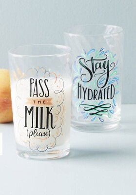 #ad NEW ANTHROPOLOGIE quot;PASS THE MILKquot; QUENCHING JUICE GLASS DESIGNER LILY amp; VAL RARE
