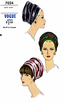 #ad Vogue #7034 Hat TURBAN Fabric Sewing Pattern Vintage 50#x27;s Alopecia Chemo Cancer