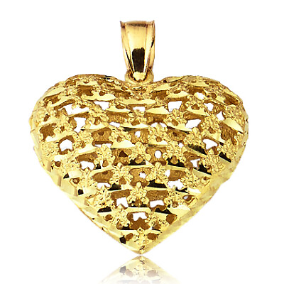 #ad LoveBling 10K Yellow Gold Heart Charm Pendant 1.26quot; x 1.05quot;