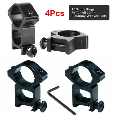 #ad 2 Pairs High Profile 1quot; Scope Ring See Through Laser Light Mount for Picatinny