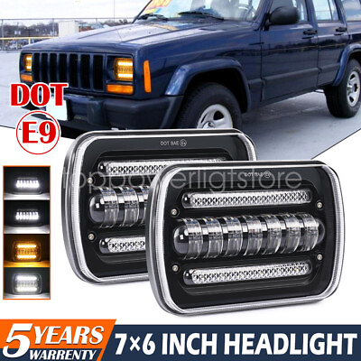 #ad 2X For Jeep Cherokee XJ Sport 1984 2001 7x6quot; 5X7 LED Headlight High Low Beam DRL