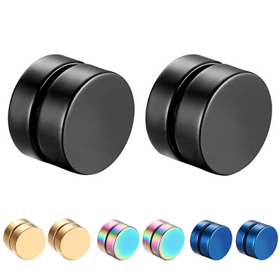 #ad 8mm Stainless Steel Magnetic Non piercing Clip on Cheater Fake Ear Stud Earrings