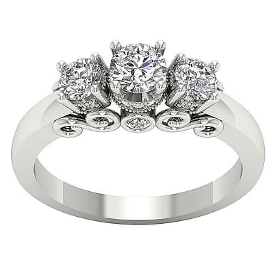 #ad 14K White 3 Stone Engagement Ring SI1 G 1.25 Carat Natural Diamond White Gold