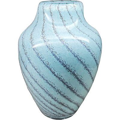 #ad Vintage Art Glass Vase Union Street Glass Signed amp; Dated Blue Purple Swirl Fleck