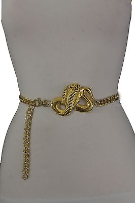 #ad Women Gold Belt Waist High Hip Metal Chain Cobra Snake Buckle Plus Size M L XL