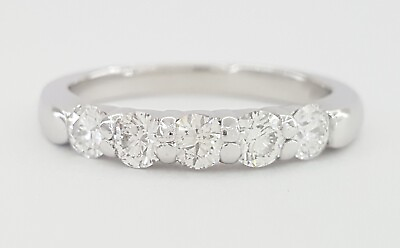 #ad Round Brilliant Cut Diamond 5 Five Stone Wedding Band Ring in Platinum 0.55 ct