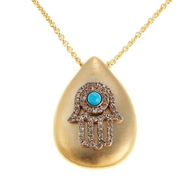 #ad Womens Champagne Diamond amp; Turquoise Pendant Goldtone Sterling Silver Necklace