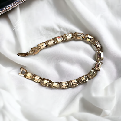 #ad Silver Tone Crystal Tennis Bracelet