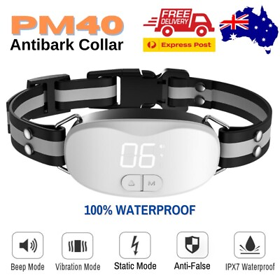 #ad PM40 IP67 WATERPROOF RECHARGEABLE ANTIBARK DOG COLLAR BEEPVIBRATIONSTATIC 1 8