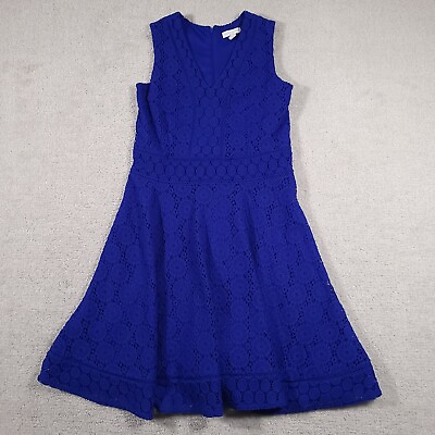 #ad Charter Club Dress Women#x27;s PM Petite Blue Crochet Sleeveless V Neck Zip
