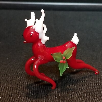 #ad Vintage Silvestri Reindeer Glass Crystal Christmas Ornament Red 3in.