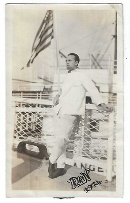 #ad VTG Photo quot;Dan 1924quot; Sailor Navy Pose Handsome Gay Interest Stars and Stripes
