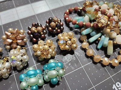 #ad 10 Pc Vintage Mod Bead Earrings amp; Bead Bracelet Costume Jewelry Lot 💛