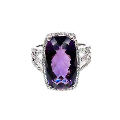 #ad Bright Purple Cushion Shape 8.46CT Amethyst With Clear White CZ Halo Women Ring
