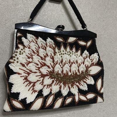 #ad Rare All Bead Bag Floral Pattern Handbag Japanese Bag