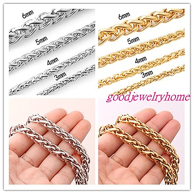 #ad Women Mens Stainless Steel Silver or Gold Plated Wheat Braid Link Chain Necklace