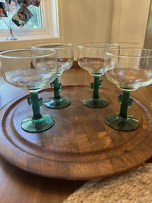 #ad Set of 4 Libbey Margarita Glasses with Green Cactus Stems 6.5quot; tall