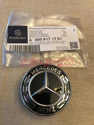 #ad NEW FOR Mercedes Benz Hood Black Flat Laurel Wreath Badge Emblem A0008171701