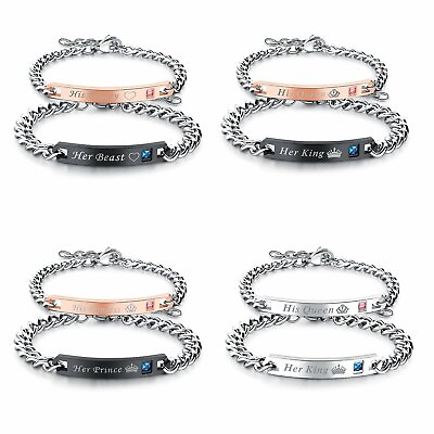 #ad Lovers Matching Stainless Steel His and Hers Couple CZ Bracelet Promise Bangle