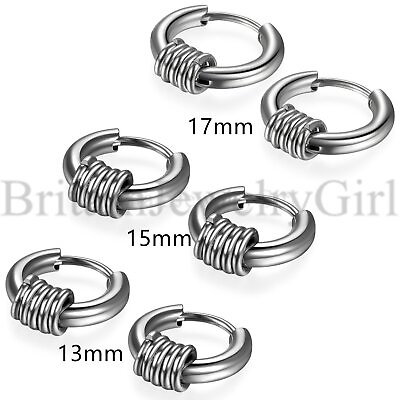 #ad Men Women Stainless Steel Small Hoop Huggie Hinged Earrings 13 17mm Silver Tone $11.99