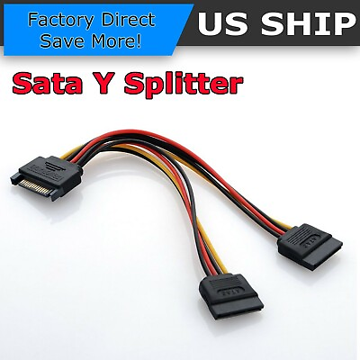 #ad SATA Power 15 pin Y Splitter Cable Adapter Male to Female for HDD Hard Drive