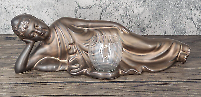 #ad Beautiful 13quot; Ceramic with Bronze wash Reclining Lord Buddha Siddhartha w Votive