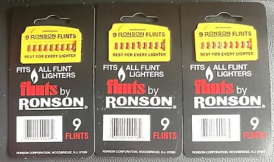 #ad LIGHTER FLINTS 3 pack of 9 Flints Per Card = 27 Total New Old Stock By Ronson