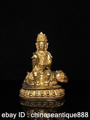 #ad China old Tibetan pure Bronze gilding Wenshu Manjushri Goddess Staue Sculpture