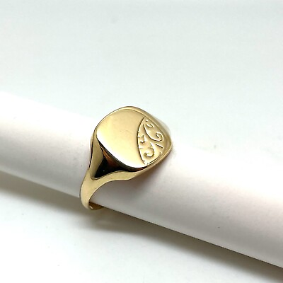 #ad 9ct Gold Signet Ring Size R 9k Yellow Gold Hallmarked 1984 Cushion Signet Ring