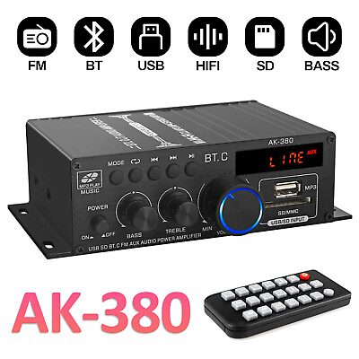 #ad 12V HiFi Bluetooth Power Amplifier Mini Stereo Audio FM Car Home AMP Remote 800W