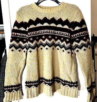 #ad Abercrombie amp; Fitch Vintage Wool Sweater Men#x27;s Size S Ski Nordic burgundy cream