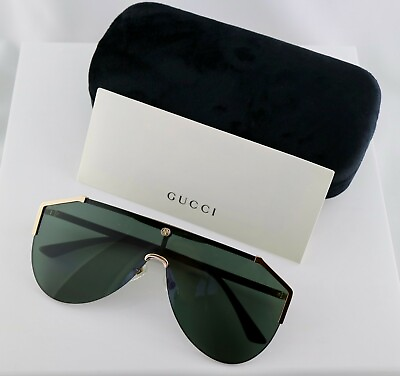#ad Gucci GG0584S 002 Shield Sunglasses with Green Lens Brown Arms