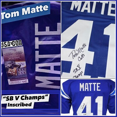 #ad Tom Matte Signed Baltimore Colts Football Jersey SB V Champs Inscription JSA COA