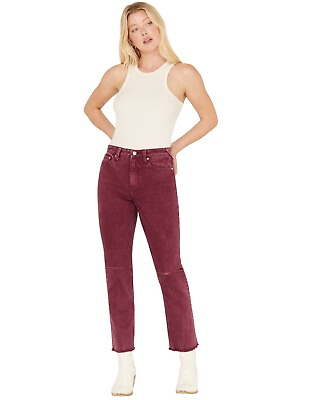 #ad Cleo Wolf Women#x27;s High Rise Distressed Knee Slim Stretch Straight Jeans Purple