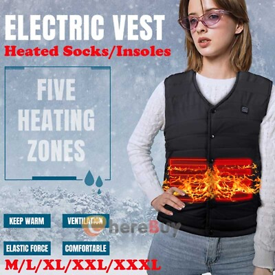 #ad Men Heated Vest 5 Heating Zones Heated Socks Insoles Electric Heating Vest Coats
