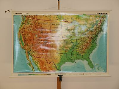 #ad United States Physisch Duo Before 1990 Schulwandkarte Wall Map 62 5 8x42 1 8in