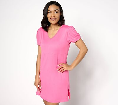 #ad MUK LUKS Women#x27;s Dress Sz XS Cloud Knit Short Sleeve Empire Lounge Pink A632310