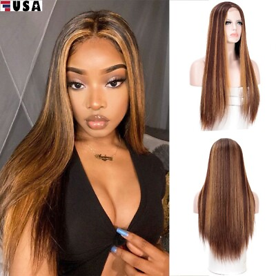 #ad Ombre Brazilian Brown Straight Wigs Human Hair Brazilian Hair No Leave Out USA